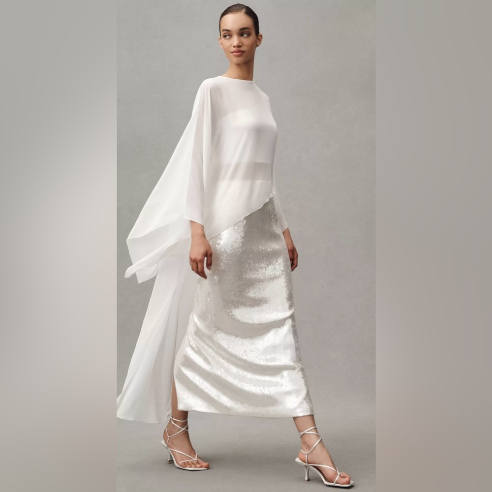 Anthropologie Mare Mare Sheer Cape Sequin Maxi Dress